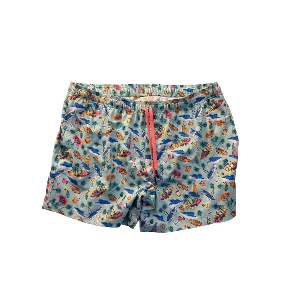 Southern Tide Mens XXL 6" Swim Trunks Blue Tropical Sailboat Cocktail Print